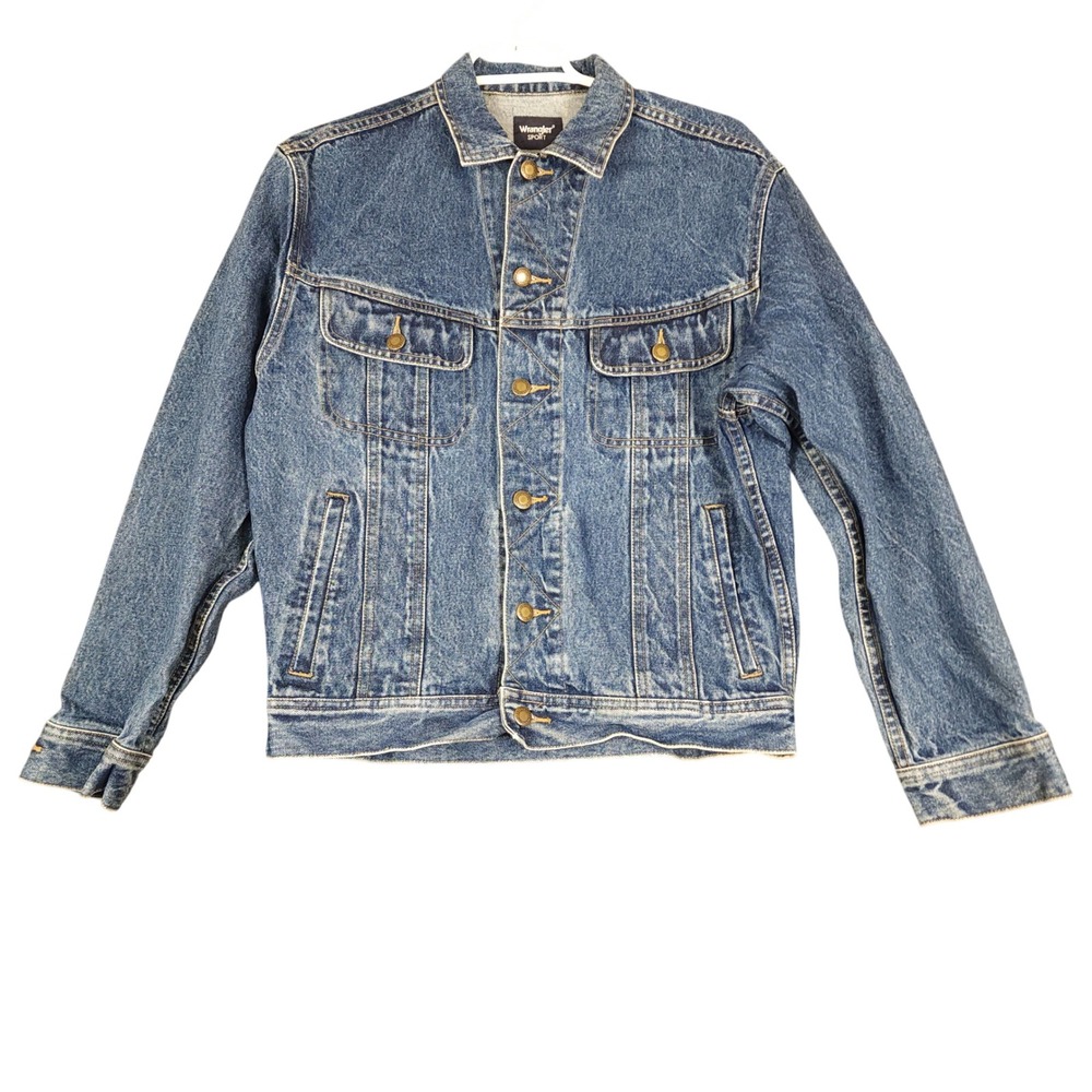Wrangler Sport Blue Denim Jacket Classic Fit Button Front Trucker Style